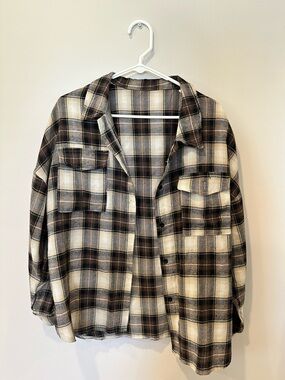 SHEIN Brown Cream Plaid Button-Down Shirt